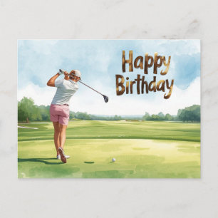 Cartão Postal Mulher golfista Feliz Aniversário 