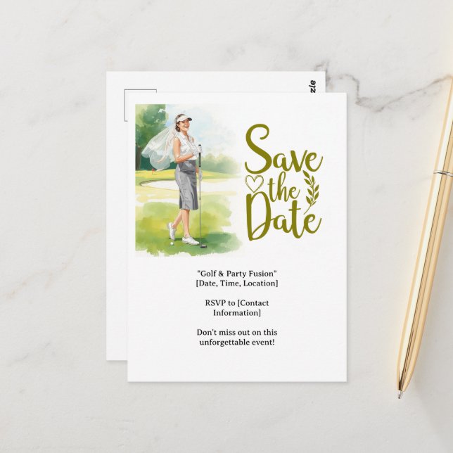 Cartão Postal Mulher golfista solteira está jogando golfe (Frente/Verso In Situ)