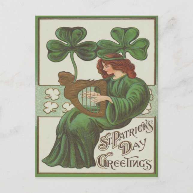 Cartão Postal Mulher Harpa de Erin Shamrock (Frente)