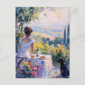Cartão Postal Mulher impressionista bebendo piquenique