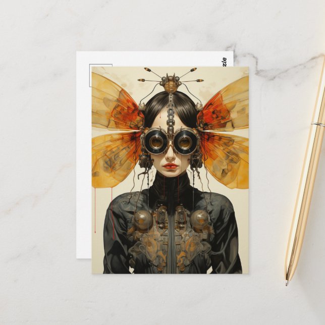 Cartão Postal Mulher Inseta Steampunk Scifi (Frente/Verso In Situ)