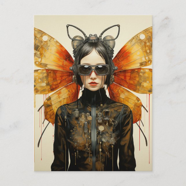 Cartão Postal Mulher Inseto Steampunk (Frente)