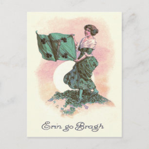 Cartão Postal Mulher Irish Flag Harp Shamrock
