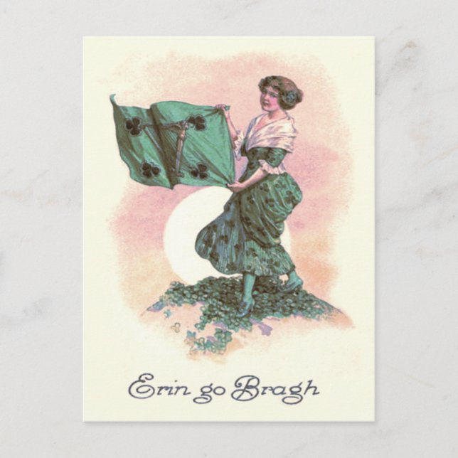 Cartão Postal Mulher Irish Flag Harp Shamrock (Frente)
