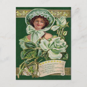 Cartão Postal Mulher Irlandesa Rosa Shamrock Cachimbo de Argila