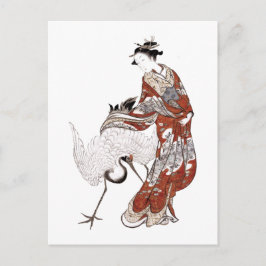 Cartão Postal Mulher japonesa e grou (século XVIII)