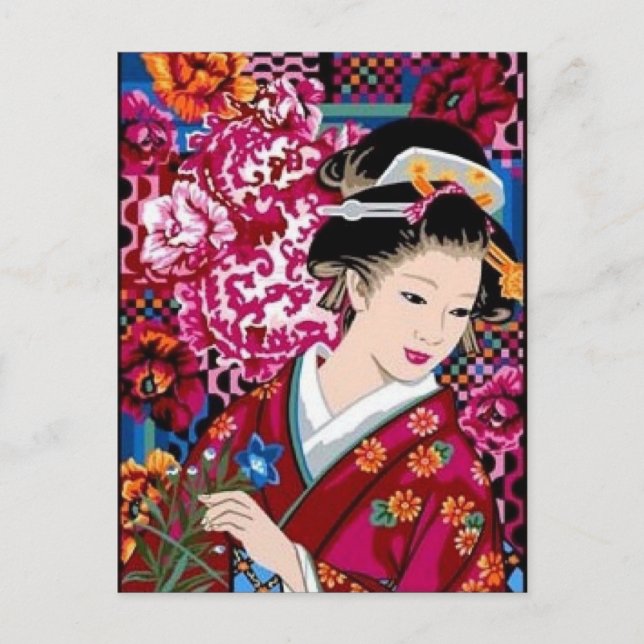 Cartão Postal Mulher japonesa em Kimono (Frente)