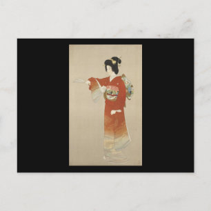 Cartão Postal Mulher Japonesa Em Kimono