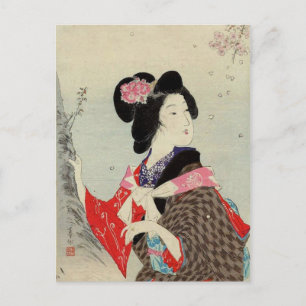 Cartão Postal Mulher japonesa Lady Suzuki Kason Sakura Japão Art