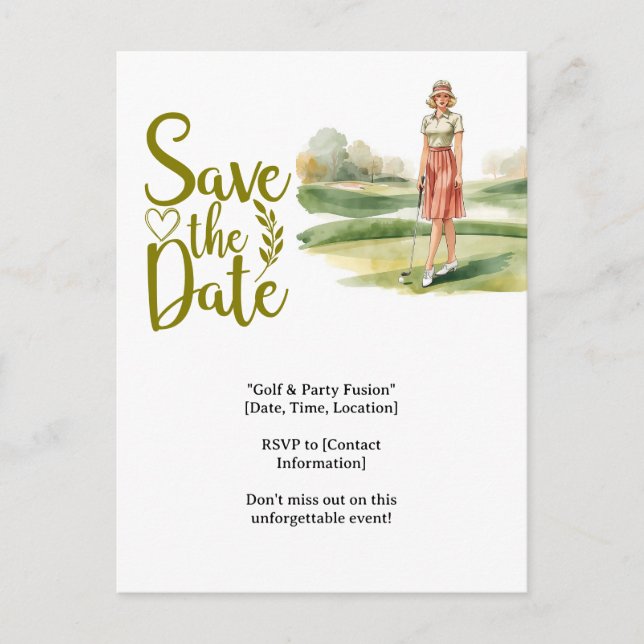 Cartão Postal Mulher jogadora de golfe está jogando golfe no gre (Frente)