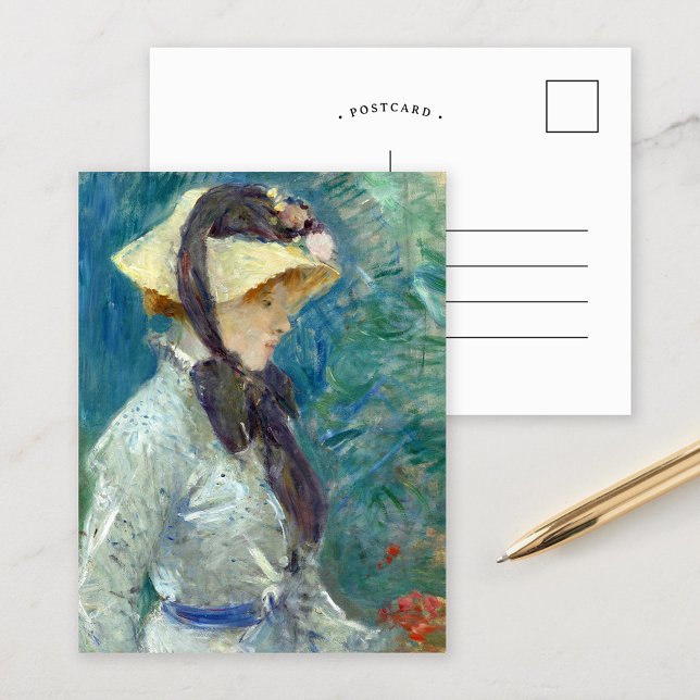 Cartão Postal Mulher jovem com chapéu de palha | Berthe Morisot (Criador carregado)