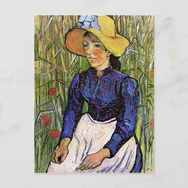Cartão Postal Mulher jovem com palha Chapéu Van Gogh Bela Arte (Frente)