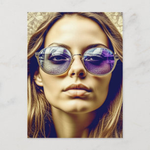 Cartão Postal Mulher Legal com Reflexo nos Óculos de Sol