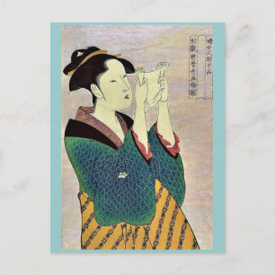 Cartão Postal Mulher lendo carta de Kitagawa, Utamaro Ukiyo