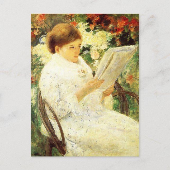 Cartão Postal Mulher lendo em um jardim por Mary Cassatt Cartão- (Frente)