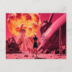 Cartão Postal mulher loira do espaço rosa apocalíptico