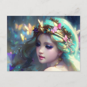 Cartão Postal Mulher Loira e Borboletas