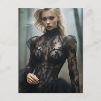 Cartão Postal Mulher loura sexy Black Lace Vestida