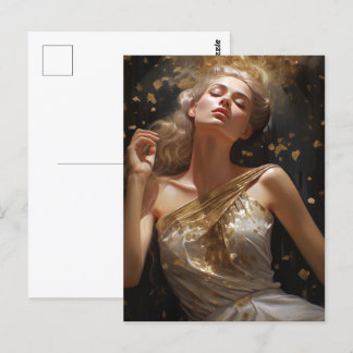 Cartão Postal Mulher maravilhosa com fundo brilhante Ouro