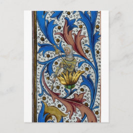 Cartão Postal Mulher medieval a girar com fuso e afuso