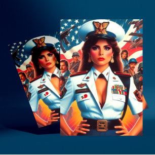 Cartão Postal Mulher Militar Retro