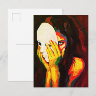 Cartão Postal Mulher Misteriosa Segurando Máscara Arte Dramática