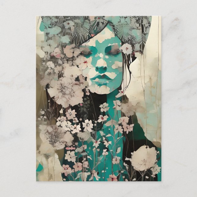Cartão Postal Mulher na Abstrato das Flores (Frente)