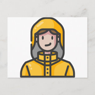 Cartão Postal mulher na capa de chuva