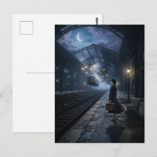 Cartão Postal Mulher na estação de trem das fadas