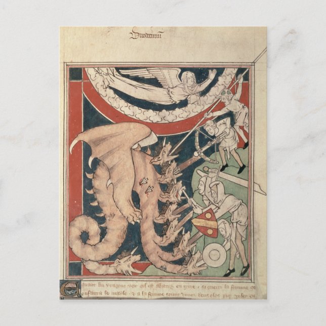 Cartão Postal Mulher na nuvem acima de cinco homens lutando (Frente)