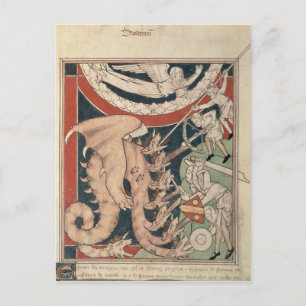 Cartão Postal Mulher na nuvem acima de cinco homens lutando