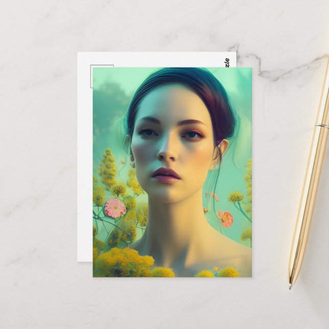 Cartão Postal Mulher nas Flores (Frente/Verso In Situ)