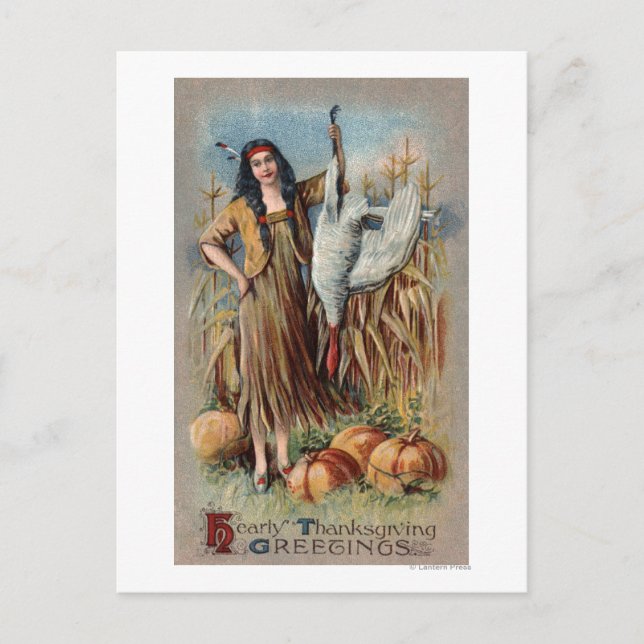Cartão Postal Mulher Nativa Segurando Peru (Frente)