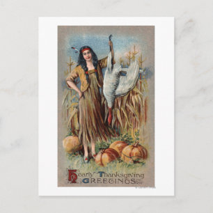 Cartão Postal Mulher Nativa Segurando Turquia