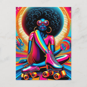 Cartão Postal Mulher negra afro patins de disco Postcard