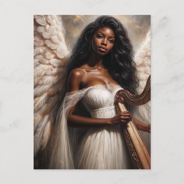 Cartão Postal Mulher Negra Anjo Com Harpa (Frente)