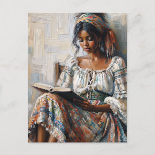 Cartão Postal Mulher Negra Boho Lendo Bohemian