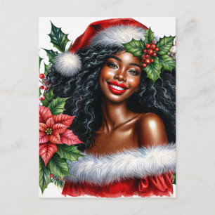Cartão Postal Mulher Negra com Chapéu de Papai Noel Natal
