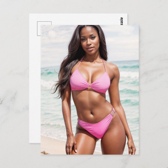 Cartão Postal Mulher Negra Em Bikini Rosa (Frente/Verso)