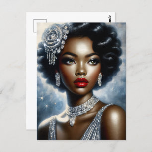 Cartão Postal Mulher Negra No Retrato De Glamor De Prata