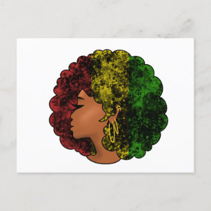 Cartão Postal Mulher negra rasta afro vermelho amarelo verde
