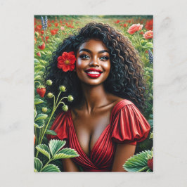 Cartão Postal Mulher Negra Sorridente Na Arte Vermelha De Morang