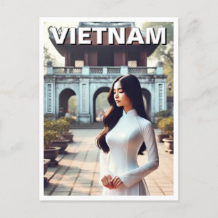 Cartão Postal Mulher no Ao Dai Vietnam Viagem