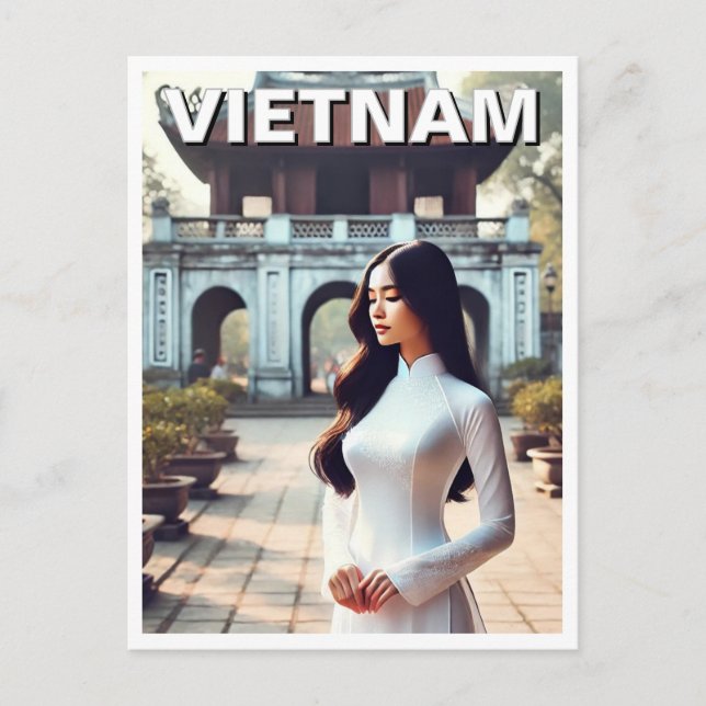 Cartão Postal Mulher no Ao Dai Vietnam Viagem (Frente)