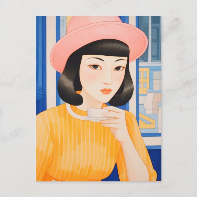 Cartão Postal Mulher no Café (Frente)