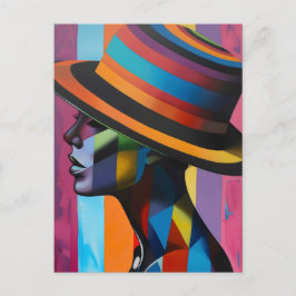 Cartão Postal Mulher no Chapéu Colorido 4 Silhueta em greve