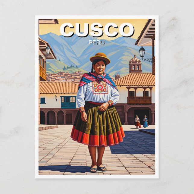 Cartão Postal Mulher no Cusco, Viagem Peru (Frente)