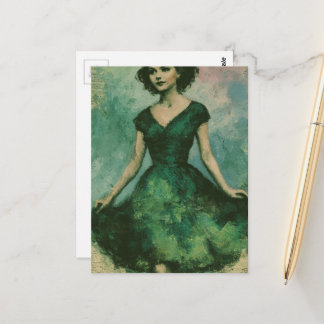 Cartão Postal Mulher nos anos 1950 vestido verde