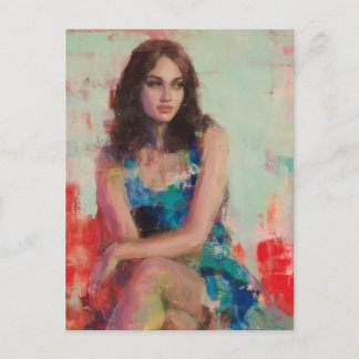 Cartão Postal Mulher num vestido azul