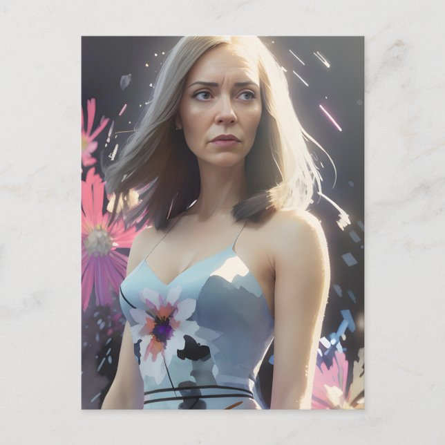 Cartão Postal Mulher num vestido floral (Frente)